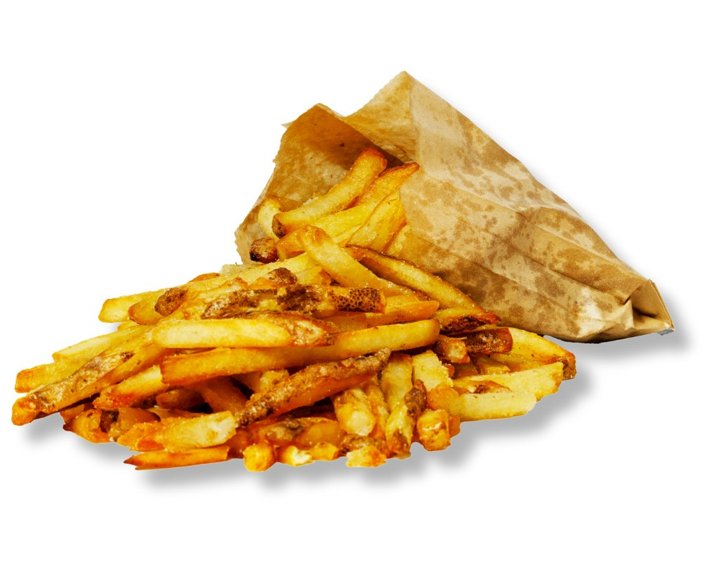 Image of Five Guys regular fry served in a fry bag on a white background.